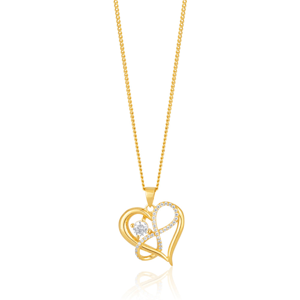 Stunning 9ct Yellow Gold Zirconia Infinity and Heart Design Pendant