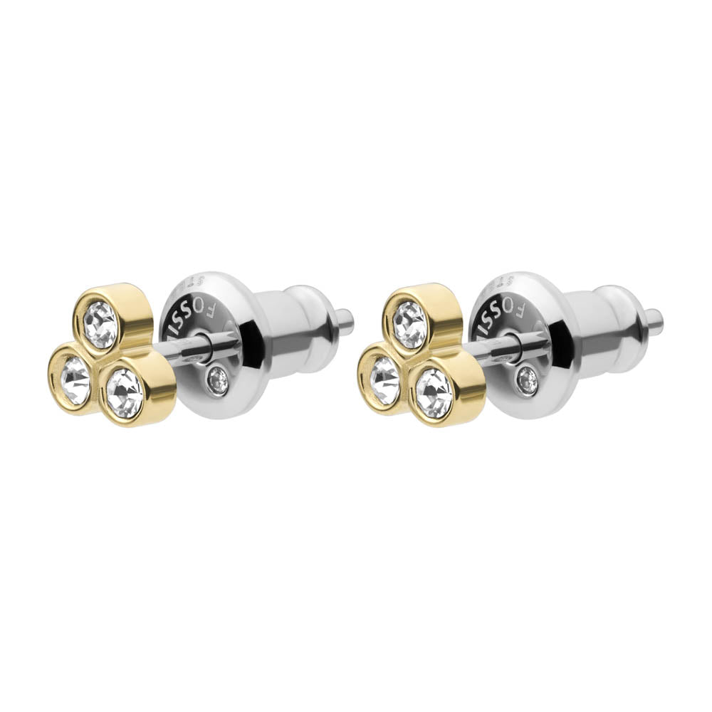 Fossil Yellow Gold Coated Stainless Steel Sadie Trio Sparkling Stud Earrings - Fashion Jewelry