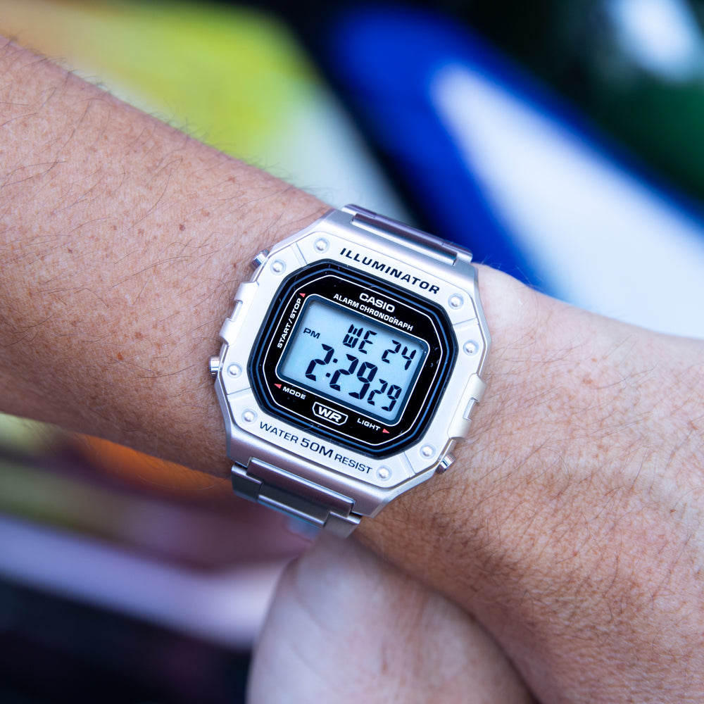 Casio W218HD-1 Classic Square-Faced Digital Watch with Sleek Metal Finish