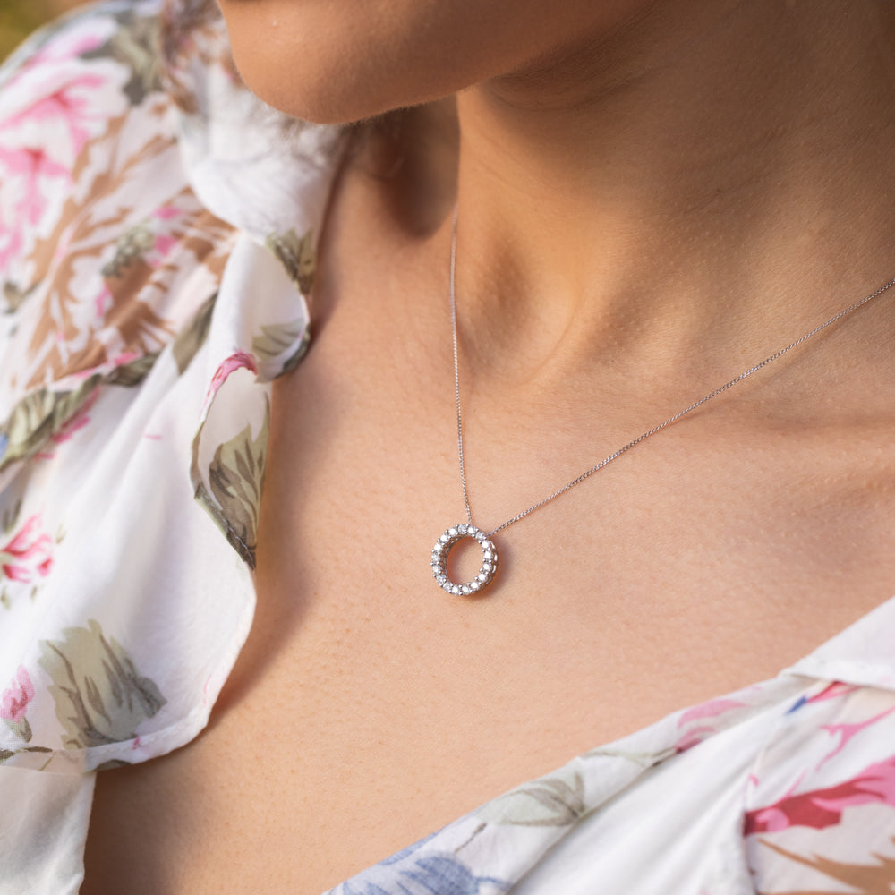 1/2 Carat 9ct White Gold Flawless Diamond Circle of Life Pendant with Chain