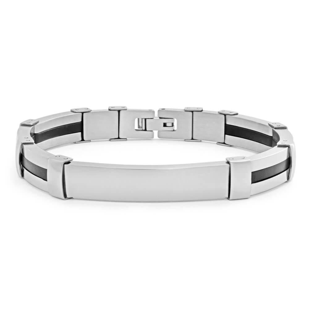 Forte Stylish Stainless Steel Men's Bracelet with 20cm Black Rubber Stripe for a Modern Look
