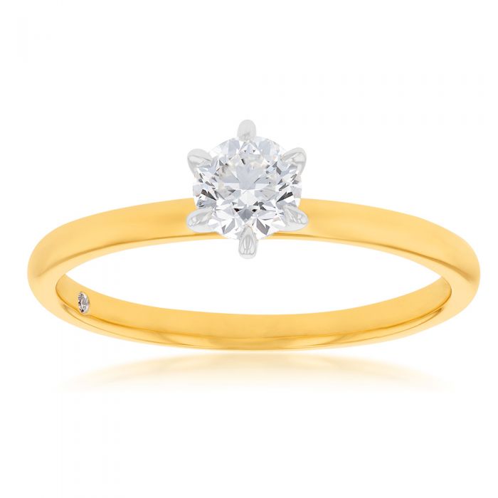Exquisite 1/2 Carat Hearts and Arrows Solitaire with 6 Claws in 18ct Yellow and White Gold