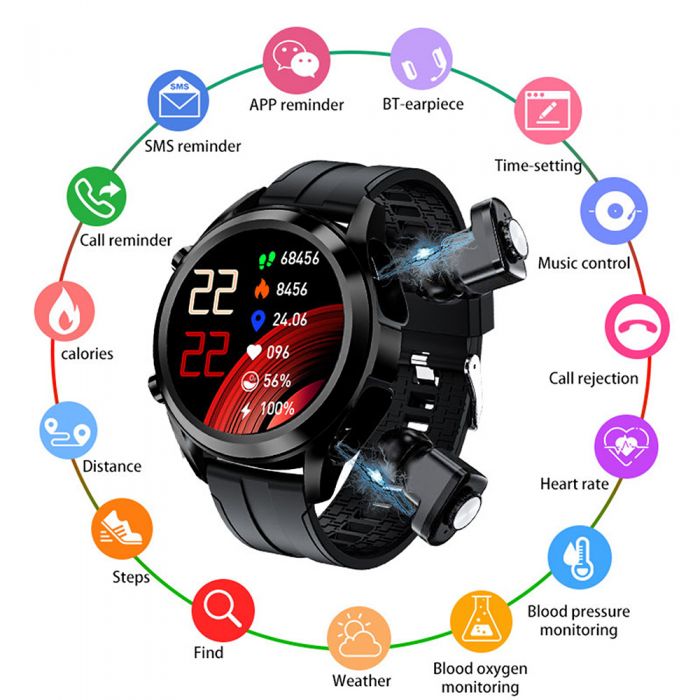 Advanced Active Pro Smart Watch with Integrated Bluetooth Earbuds