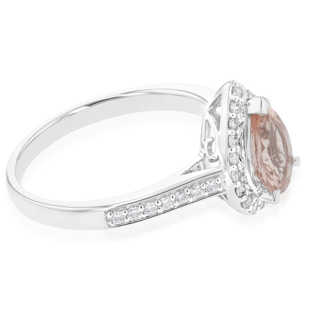 Stunning 9W White Gold Ring with 1.00ct Pear - shaped Morganite and 1/4ct Diamonds