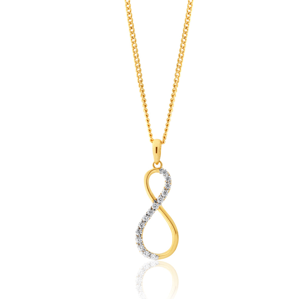 Exquisite 9ct Yellow Gold Zirconia Infinity Symbol Pendant for Jewelry Lovers