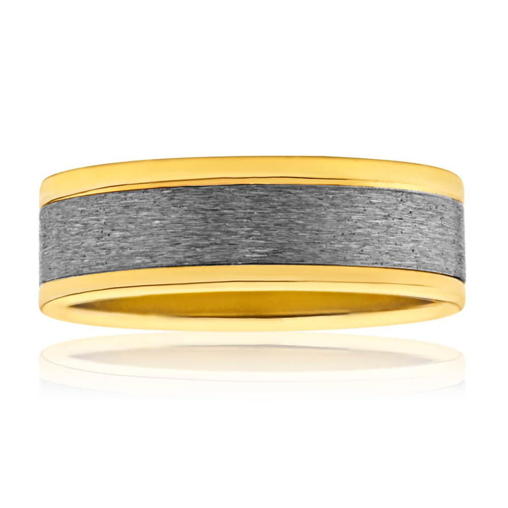 7mm Flawless Cut 9ct Yellow Gold and Titanium Ring for Men