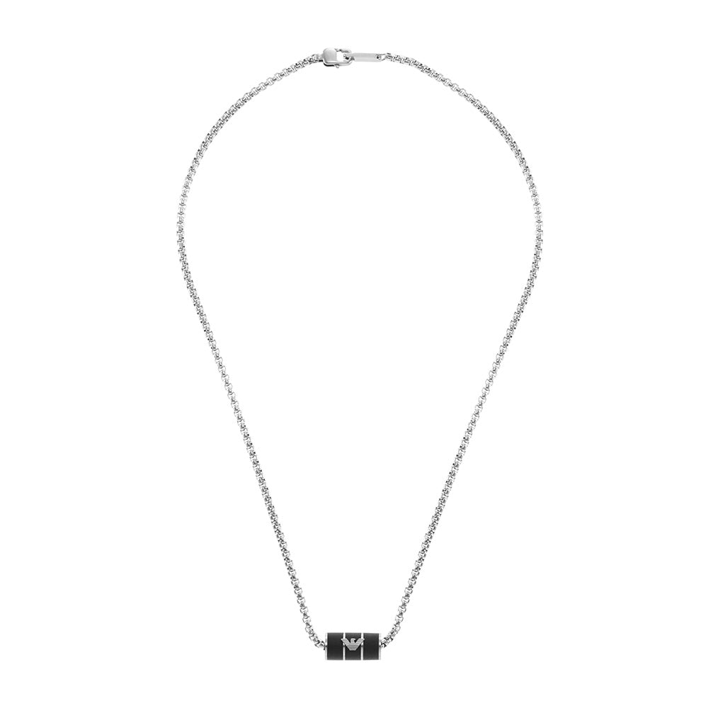Emporio Armani Black Matte Lacquer Stainless Steel Pendant with Chain