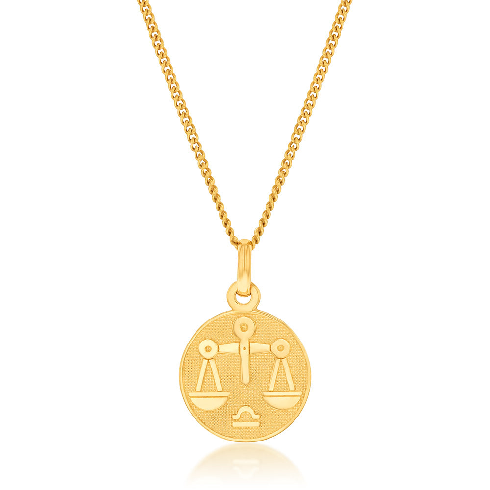 Stunning 9ct Yellow Gold Astrological Zodiac Libra Charm Pendant