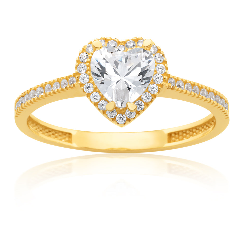 Exquisite 9ct Yellow Gold Zirconia Heart-Shaped Engagement Ring