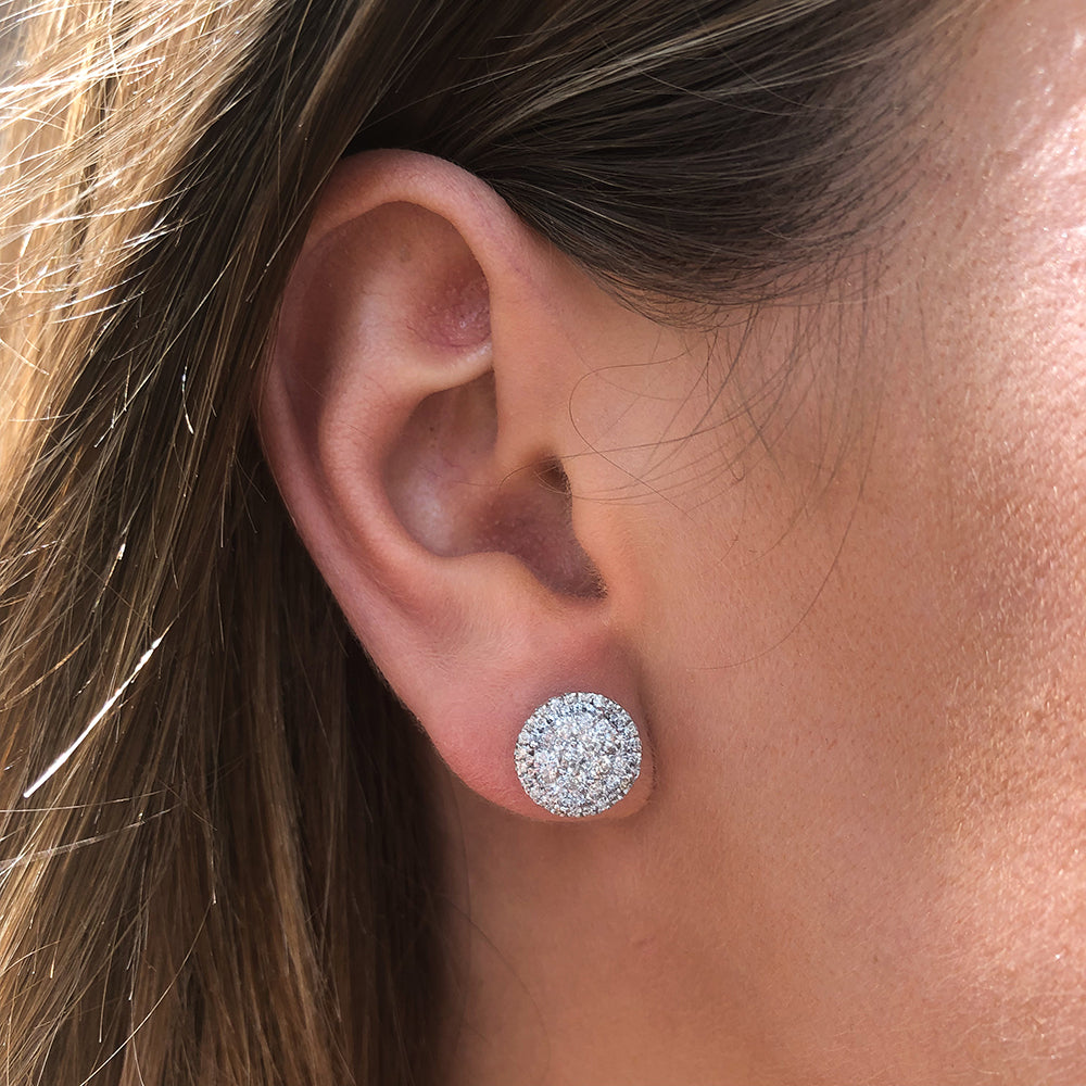 Stunning 9ct White Gold 1 Carat Diamond Halo Stud Earrings for Elegant Style