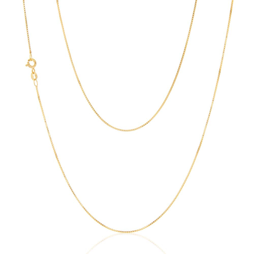 9ct Yellow Solid Gold 15 Gauge Box Chain Necklace with a Length of 51cm for Fashionable Layering