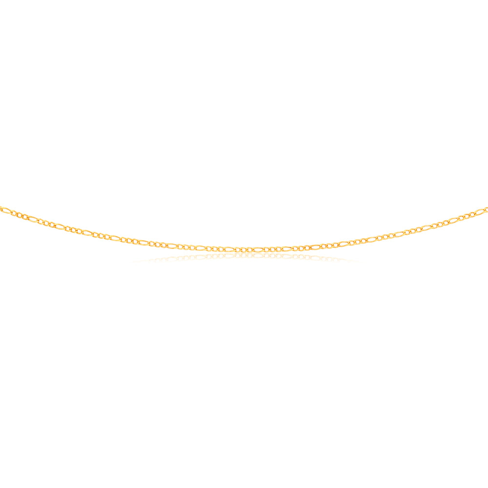 Italian-Made 9 Carat Figaro Style 3:1 Ratio Yellow Gold Chain, 50cm Long and 40 Gauge