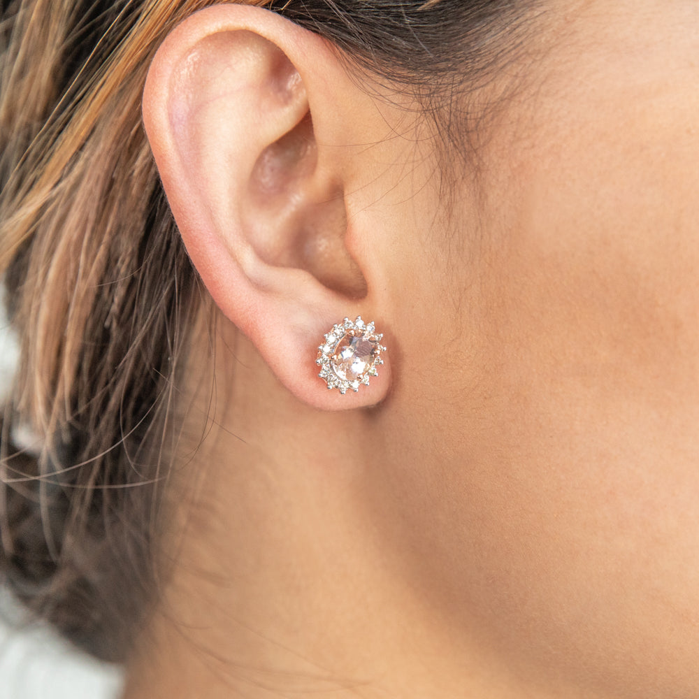 Stunning 9ct Rose Gold Stud Earrings with 1.20ct Morganite and Diamonds