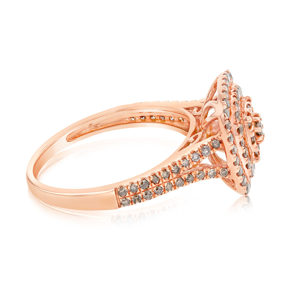 Exquisite 9 Carat Rose Gold Dress Ring Set with 1 Carat of Diamonds