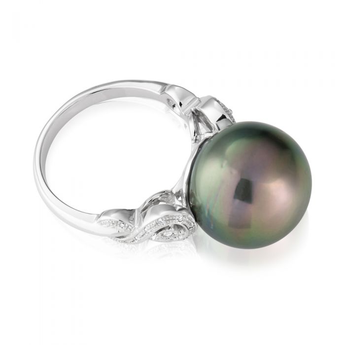 Exquisite 9 Carat Tahitian Pearl and Sparkling Diamond Engagement Ring