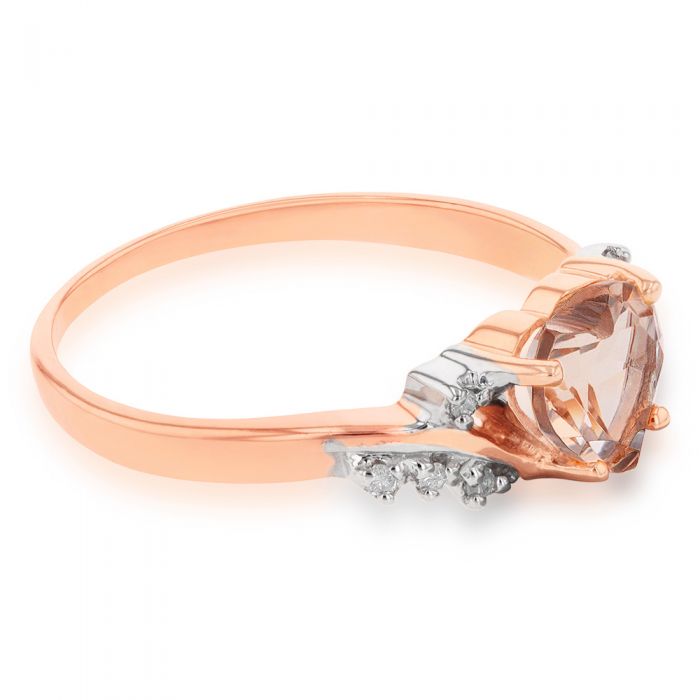 Stunning 9ct Rose Gold Ring with Heart - Cut Morganite and White Diamonds