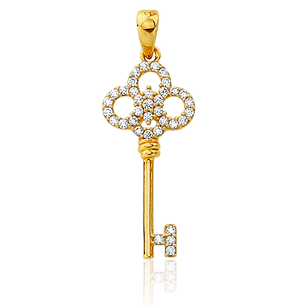 9ct Yellow Gold Zirconia-Embellished Key-Shaped Pendant for Fashionable Look