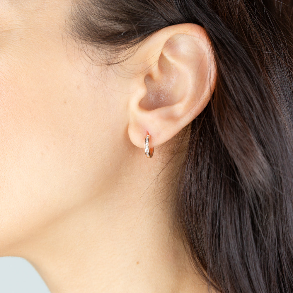 Stunning 9ct Rose Gold 8mm Hoop Earrings with Cubic Zirconia