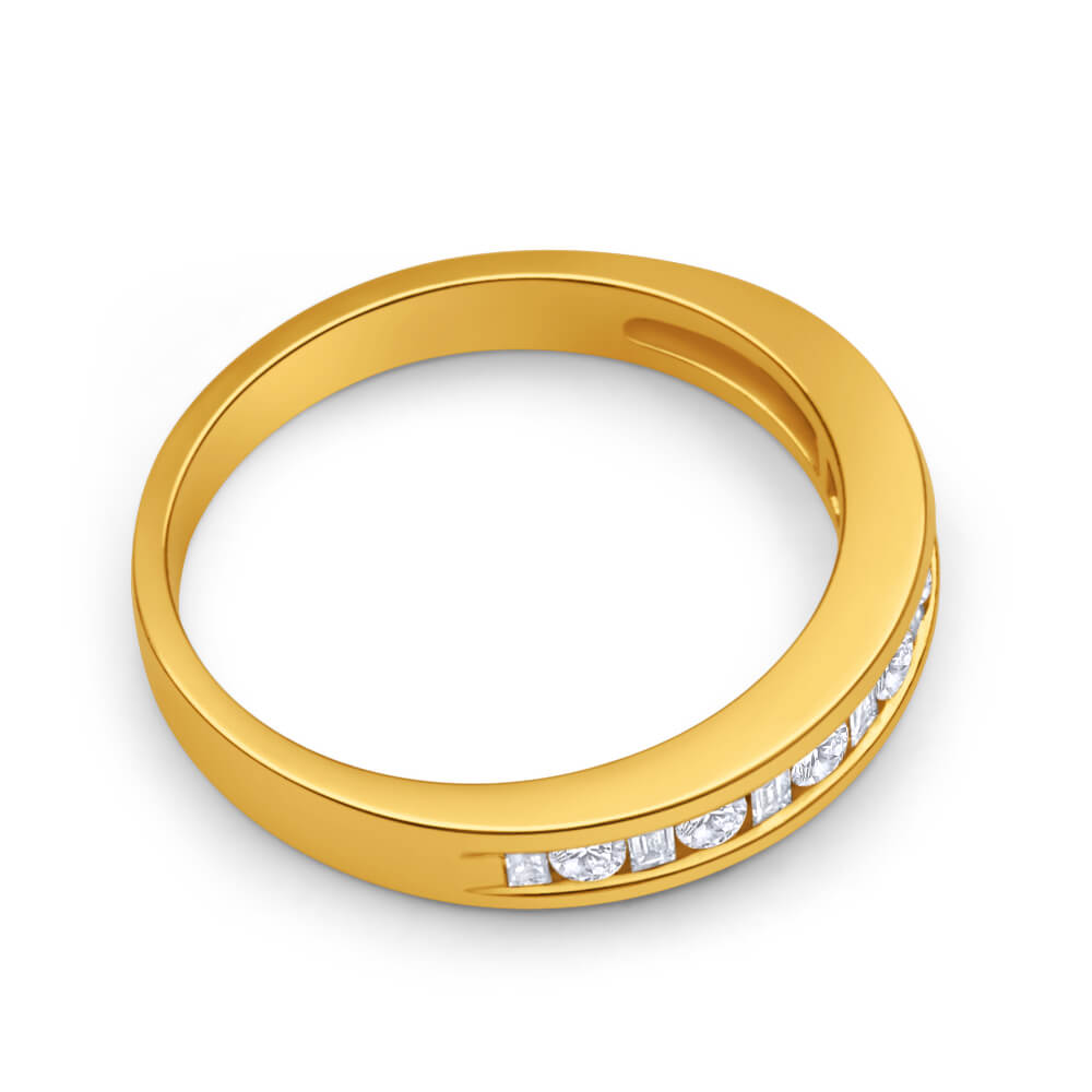 18ct Yellow Gold Wedding Ring Adorned with 15 Mixed Cut 0.30 Carat Diamonds