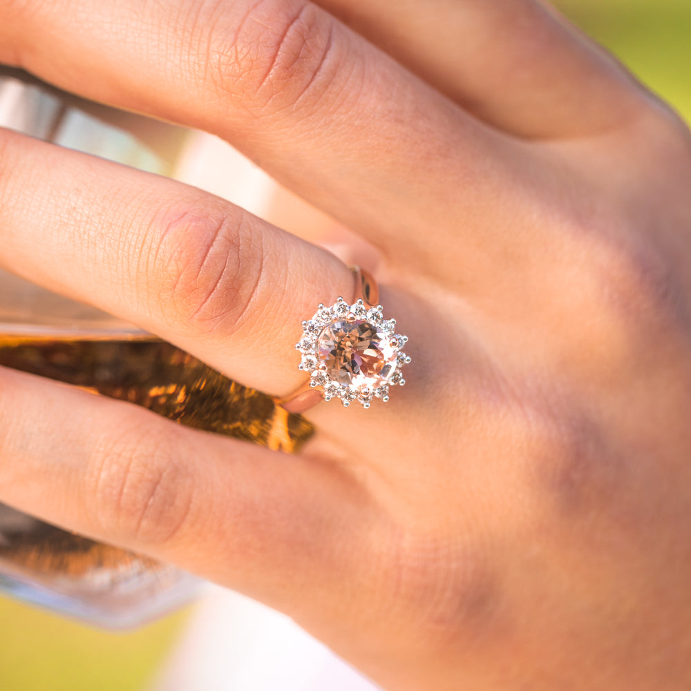 Exquisite 9ct Rose Gold Ring Featuring 2.30ct Morganite and Half - Carat Diamonds