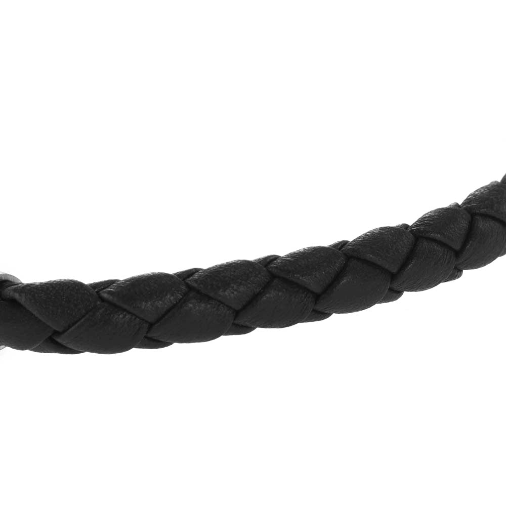 Fossil Men's Stainless Steel and Brown Braided Leather Fashion Jewelry Bracelet with 21.7cm Length