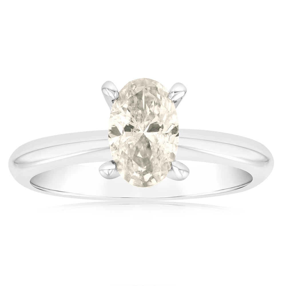 Exquisite 18 Carat White Gold Engagement Ring Adorned with a Stunning 1 Carat Oval Diamond