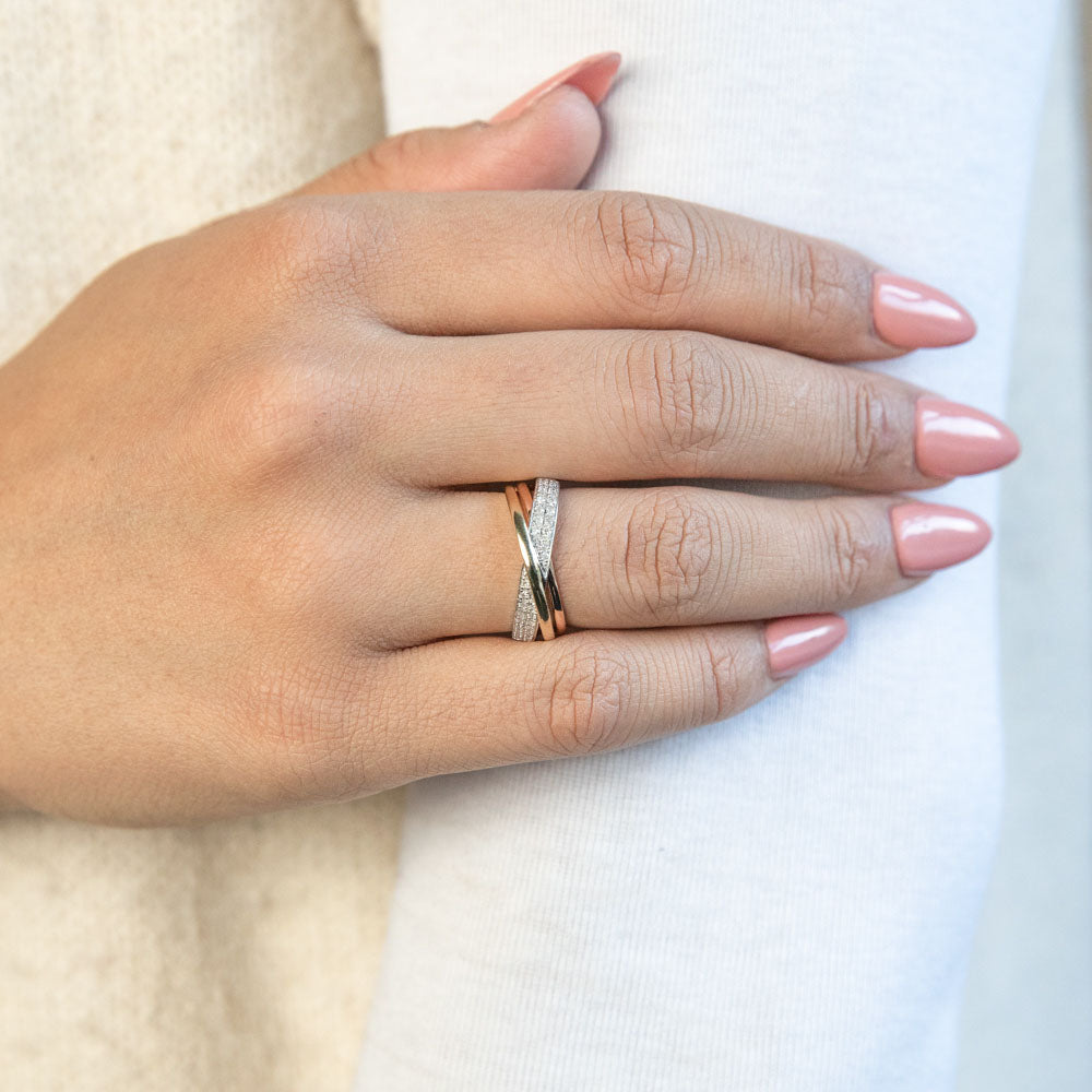 Exquisite 9ct Tri - Tone Gold 1/6 Carat Diamond Ring in Yellow, White & Rose Gold