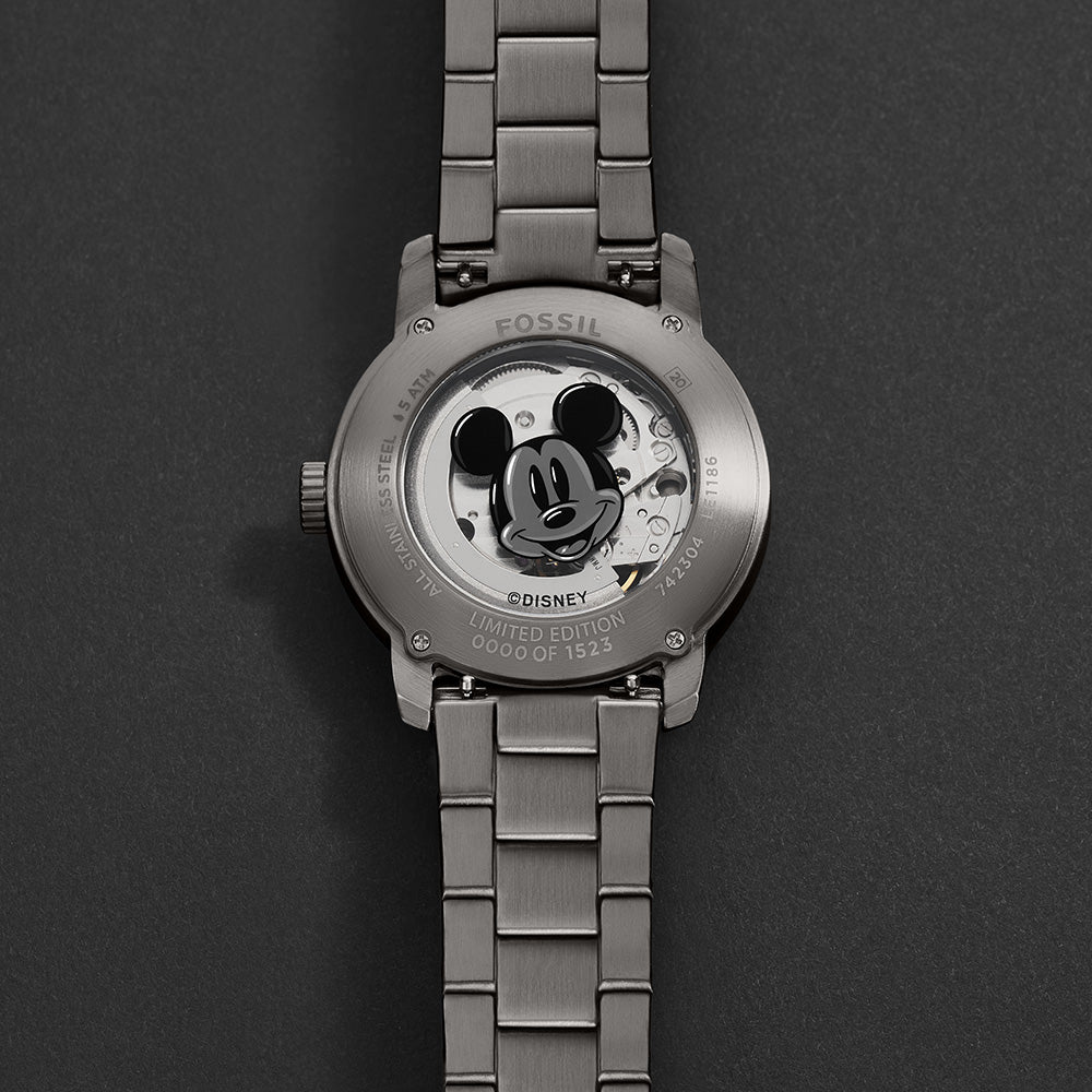 Fossil Limited Edition LE1186 Gunmetal Mickey Heritage Automatic Unisex Watch for the 100th Disney Anniversary