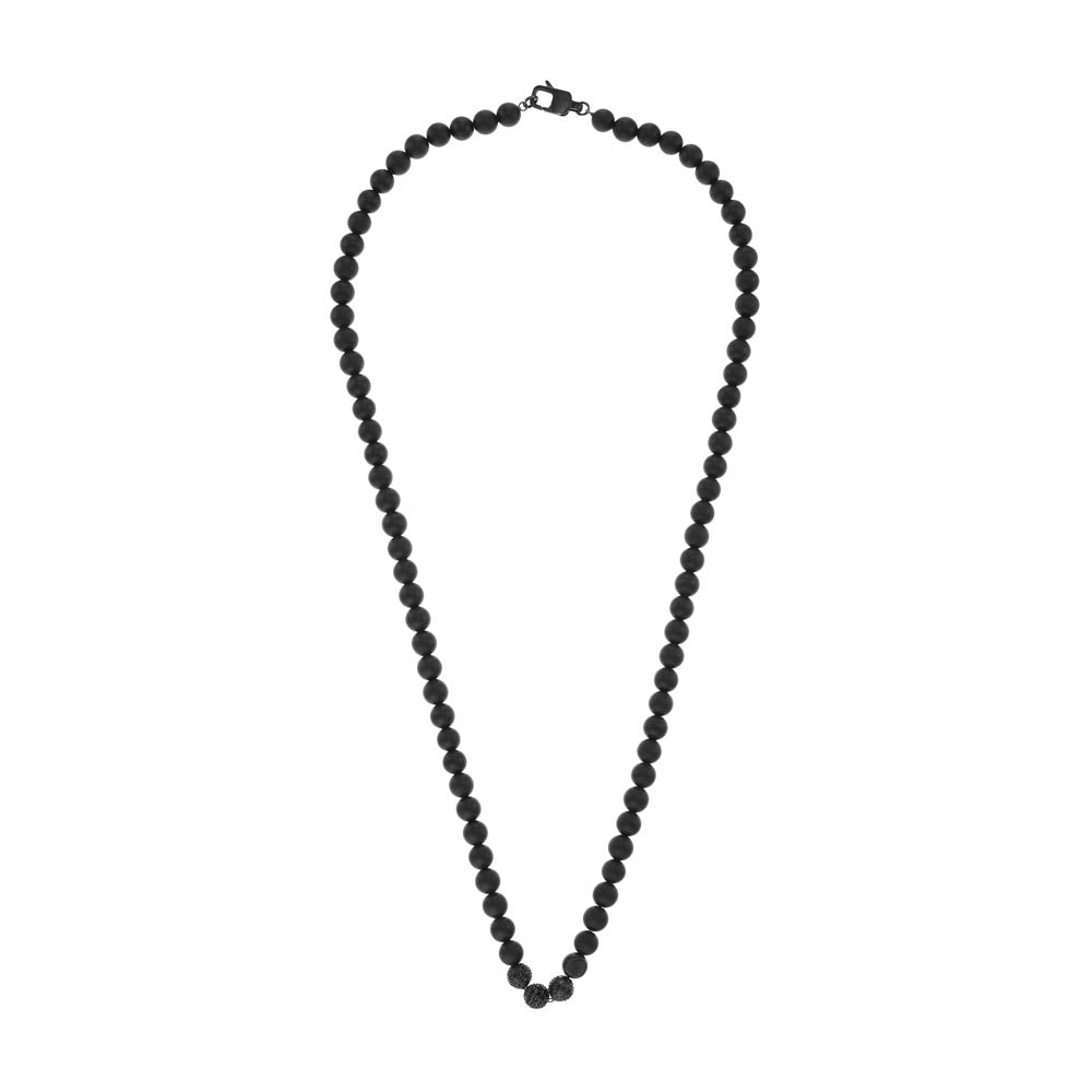 Emporio Armani Stylish Stainless Steel Black Onyx Beaded Necklace Chain