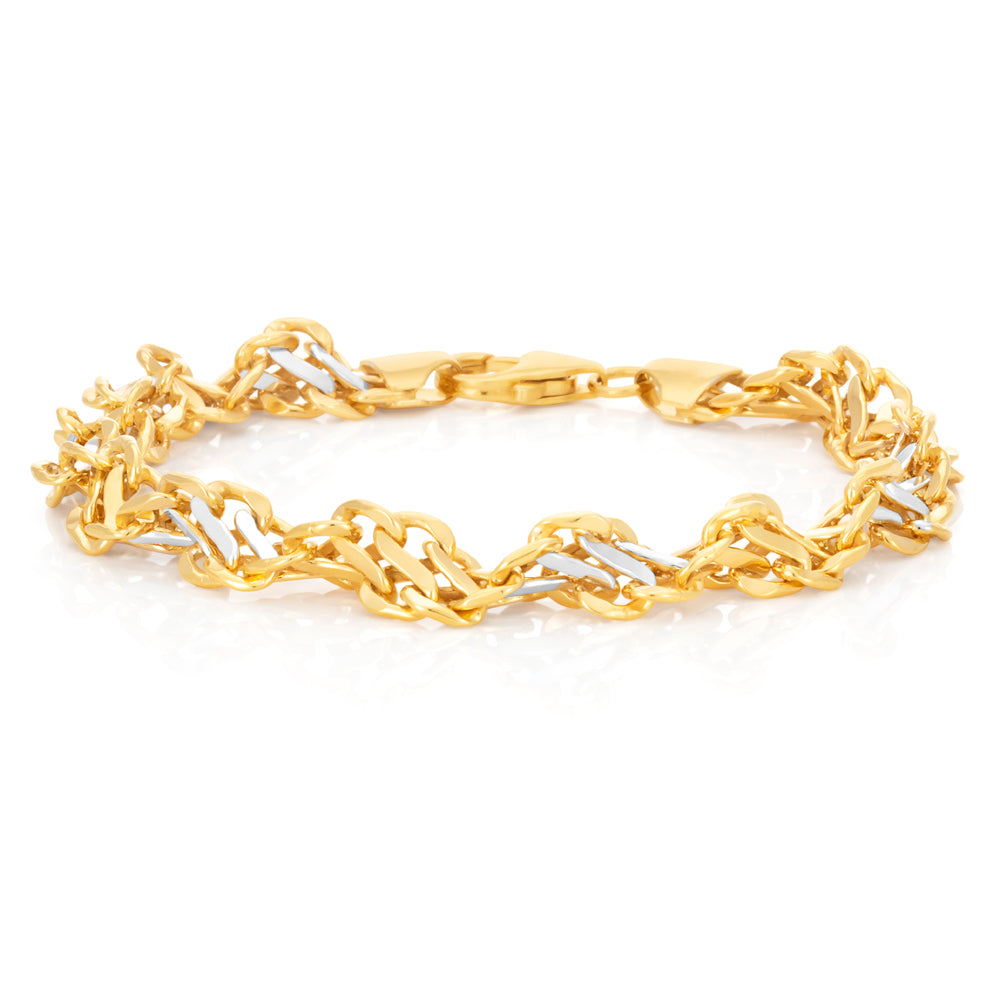 19cm 9ct Two-Tone Gold Filled Singapore Link Bracelet with Elegant Design