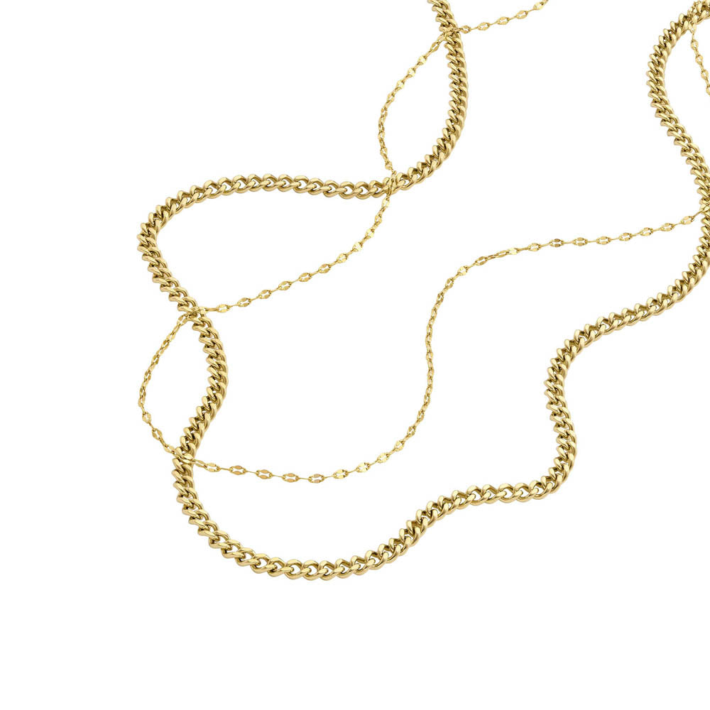 Stylish Fossil Yellow Gold-Plated Stainless Steel Chain Jewelry Set