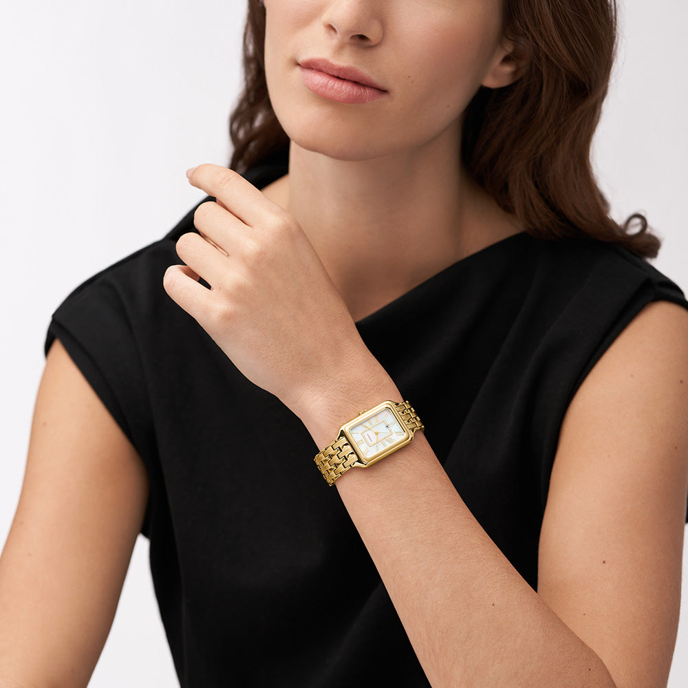 Fossil Luxury Gold Rectangular Case Raquel ES5304 Women's Watch