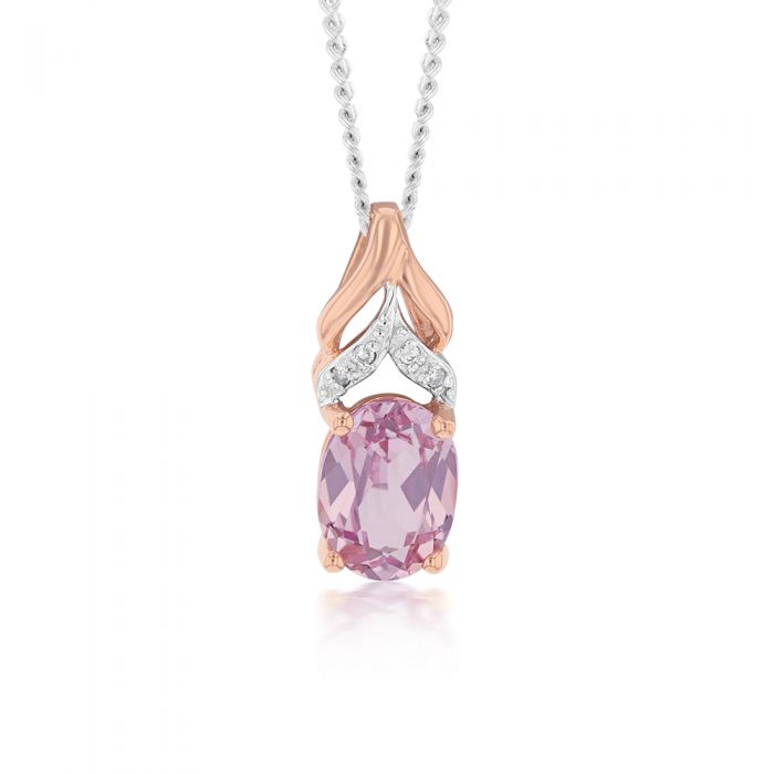 Stunning 9 Carat Lab - Created Peach Sapphire and Sparkling Diamond Pendant for Women's Jewelry