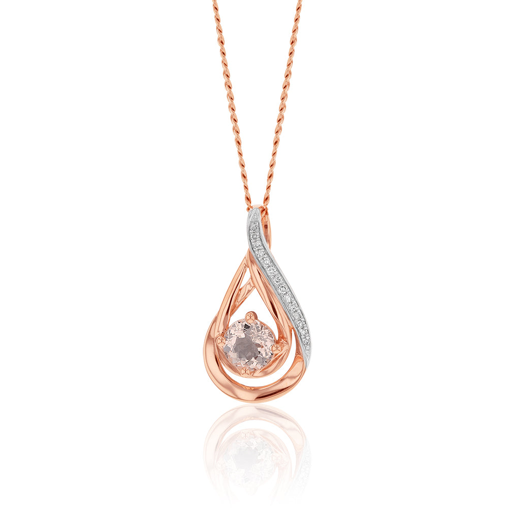 Exquisite 9ct Rose Gold Pendant with Morganite and Diamonds