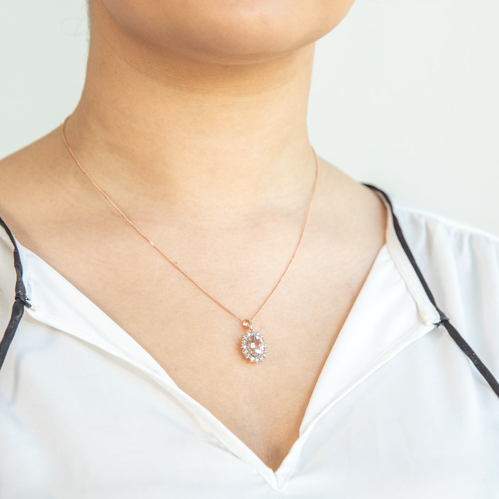 2.30ct Morganite and Diamond Pendant on 45cm 9ct Rose Gold Chain - Elegant Jewelry Piece