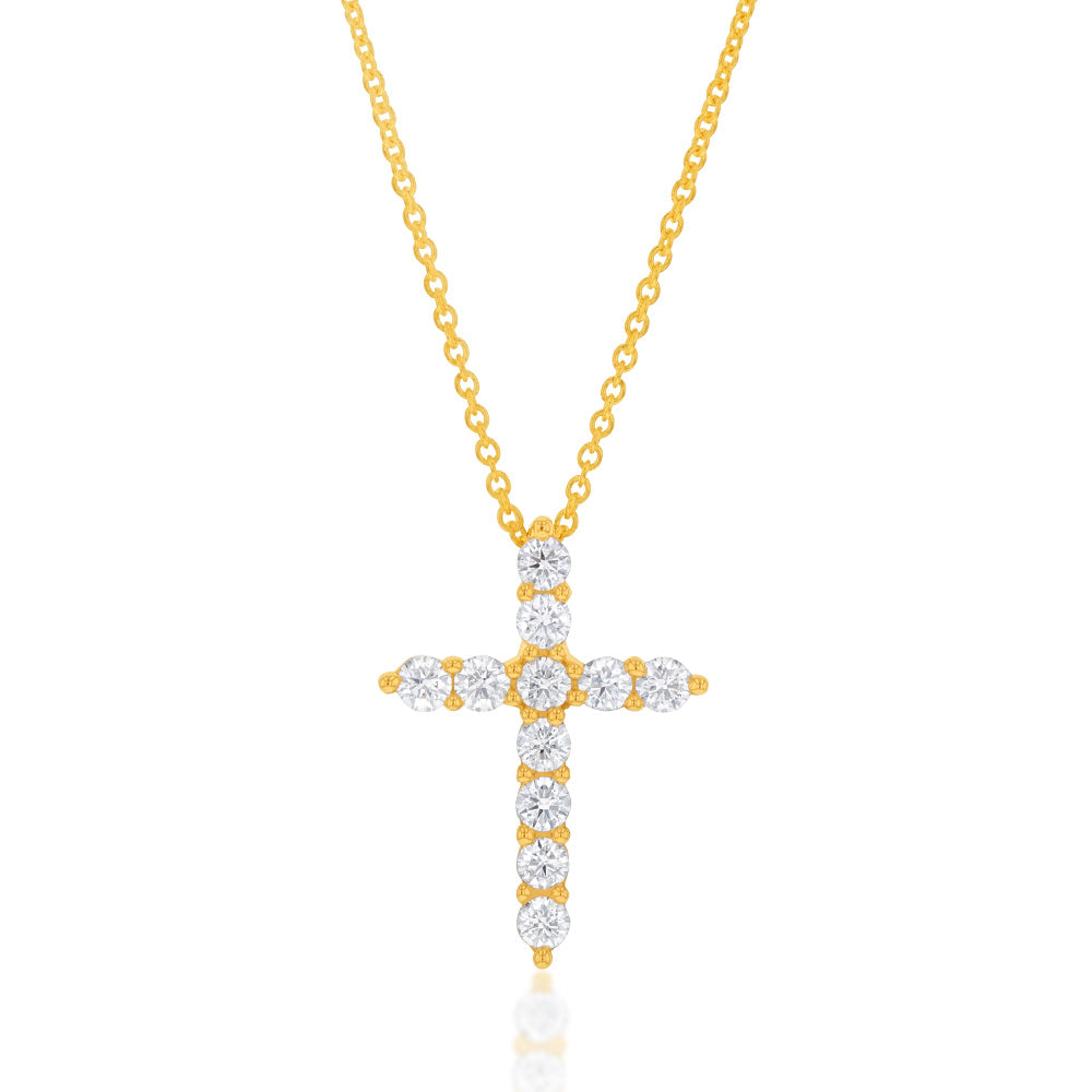 Exquisite 1/4 Carat Flawless Cut Diamond Cross Pendant with 9ct Yellow Gold 45CM Chain