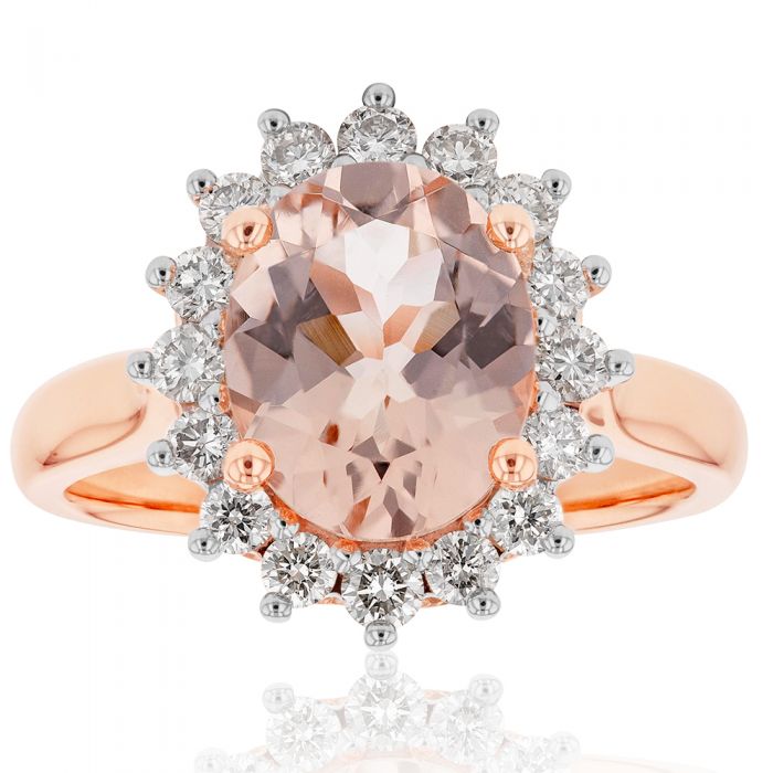 Exquisite 9ct Rose Gold Ring Featuring 2.30ct Morganite and Half - Carat Diamonds