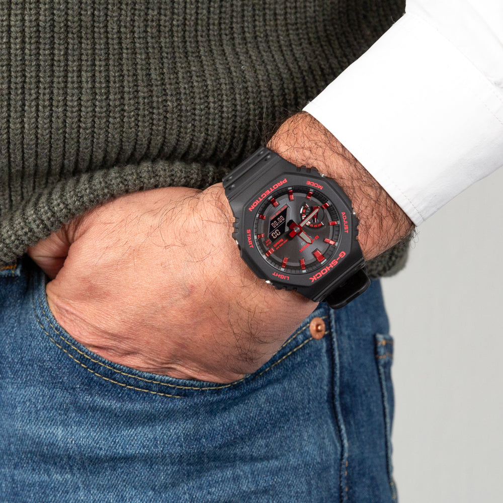 Casio G-Shock GAB2100BNR-1A Casioak Stealth Men's Watch with Ignite Red Accents