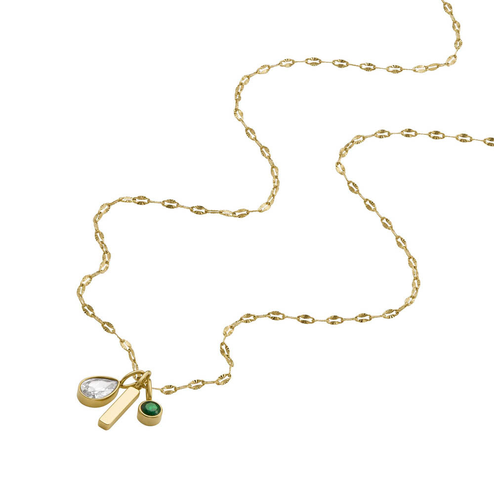 Fossil Sadie Yellow Gold Plated Stainless Steel Pendant with Chain
