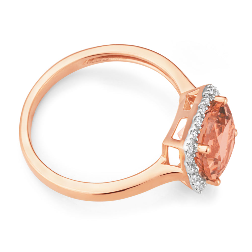 Stunning 9ct Rose Gold Ladies' Engagement Ring with 8mm 2.00 Carat Cushion Cut Morganite and 0.10 Carat Diamond Accents