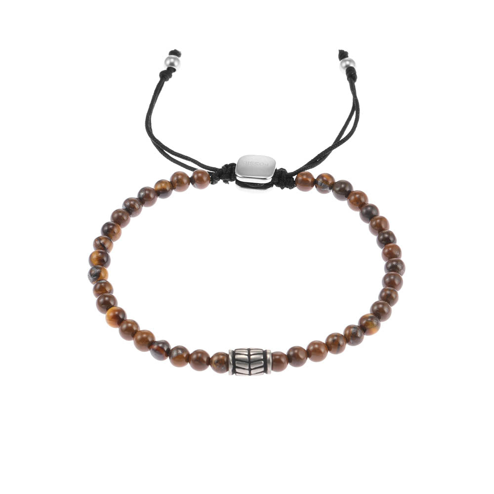 25cm Fossil Bracelet with Stainless Steel and Tiger Eye Beads