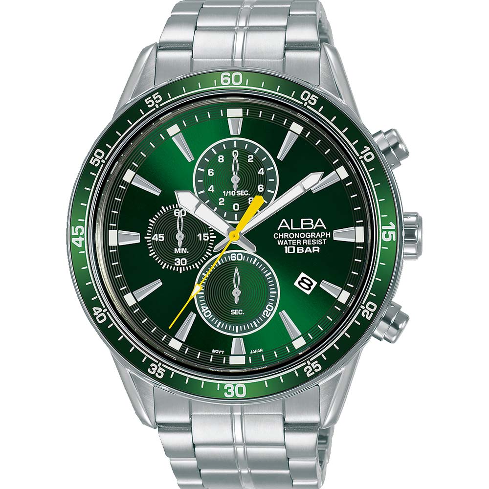 Alba AM3825X1 Men's Stainless Steel Chronograph Watch with Green Dial
