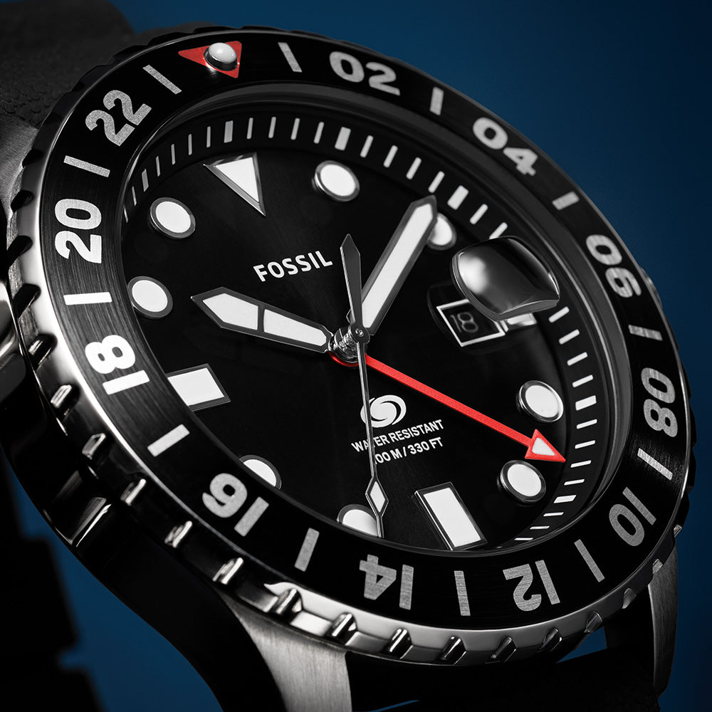 Fossil FS6036 Blue GMT Watch with 46mm Stainless Steel Case