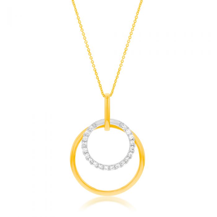 1/5 Carat Flawlessly Cut Diamond Circle Pendant in 9ct Yellow & White Gold with Chain