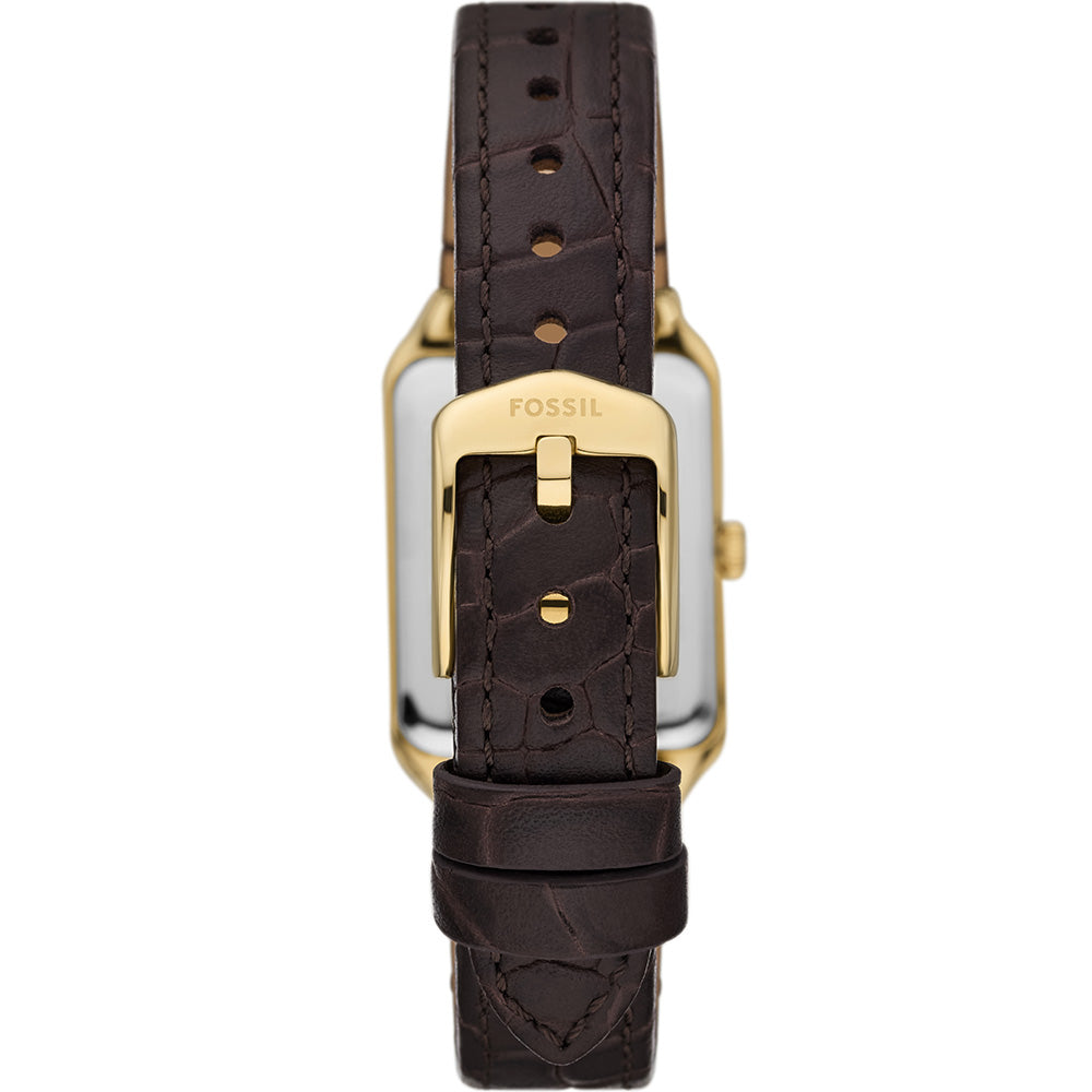 Fossil Raquel ES5367 Gold Rectangular Watch with Brown Leather Strap