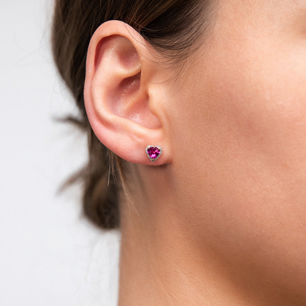 9ct Yellow Gold Stud Earrings with Sparkling Created Rubies and Diamonds