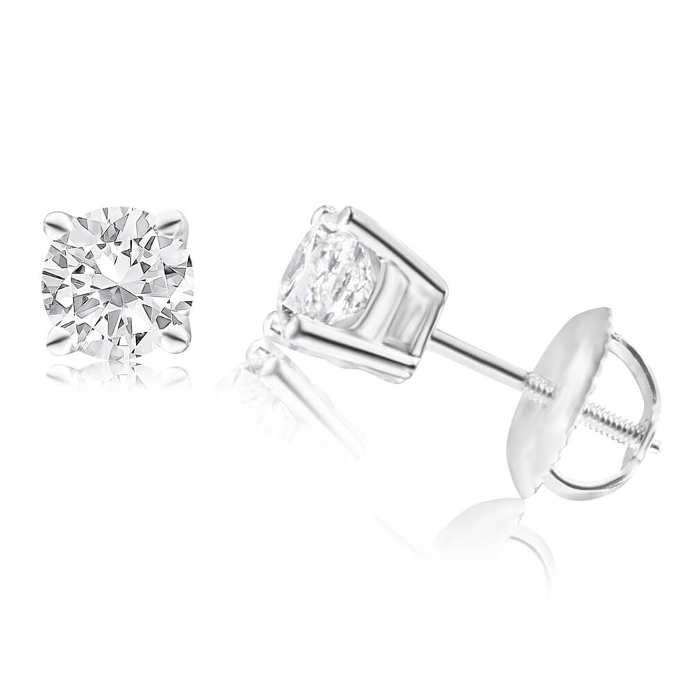 18ct White Gold Screw - back Diamond Stud Earrings with 1 - Carat Sparkling Diamonds