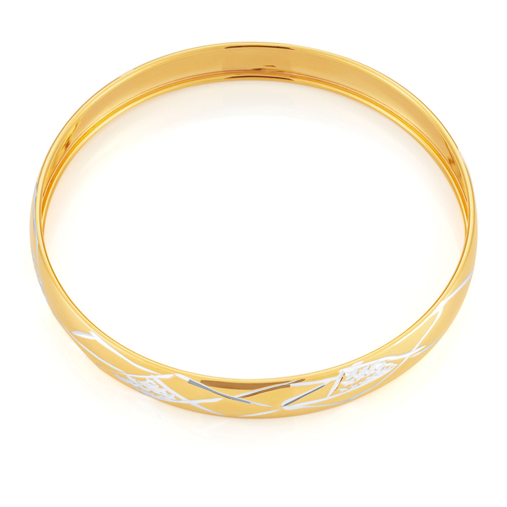 9ct Two-Tone Gold Plated Diamond Cut Bracelet - A Stylish and Elegant Bangle