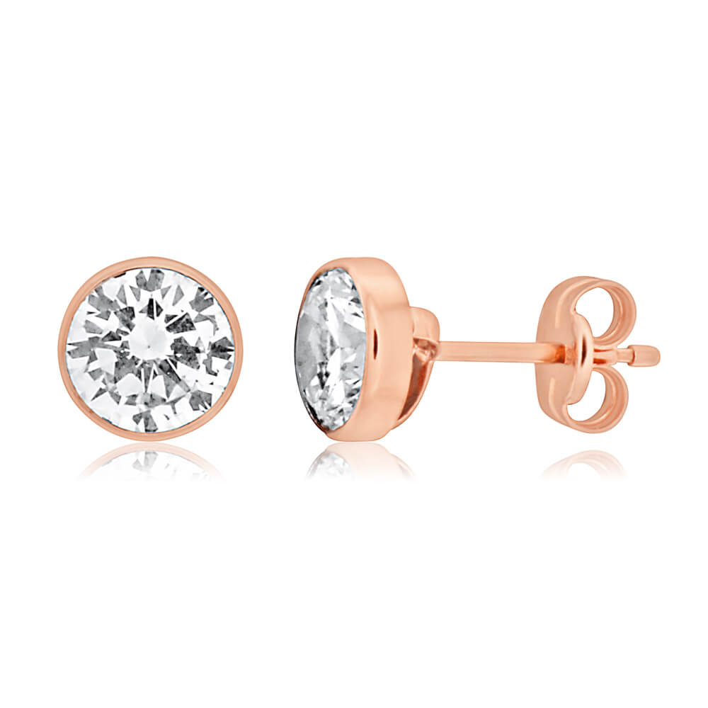 9ct Rose Gold Fashionable 6mm Cubic Zirconia Stud Earrings for Women