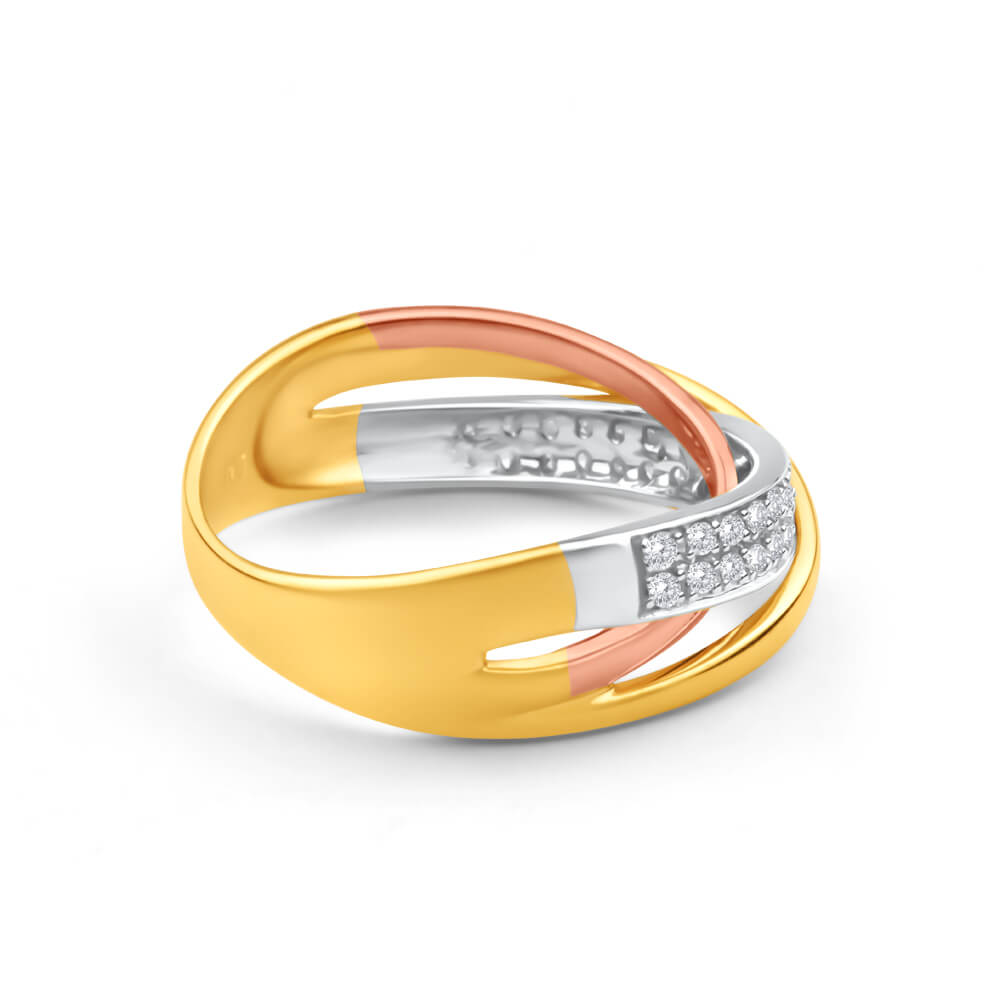 Exquisite 9ct Tri - Tone Gold 1/6 Carat Diamond Ring in Yellow, White & Rose Gold
